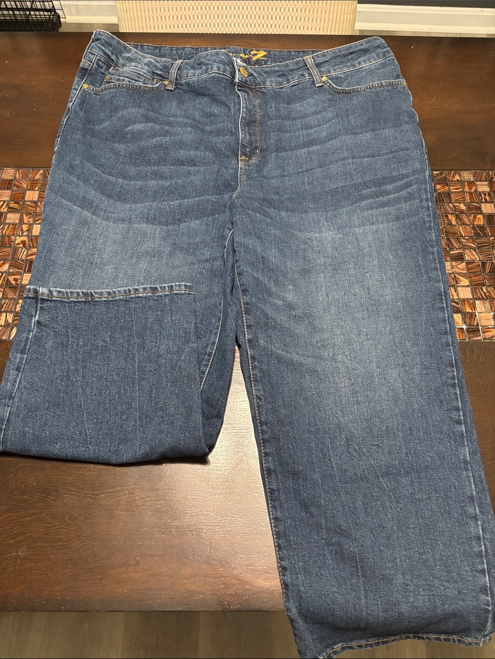 Seven7 Dark Blue Cropped Ankle Jeans